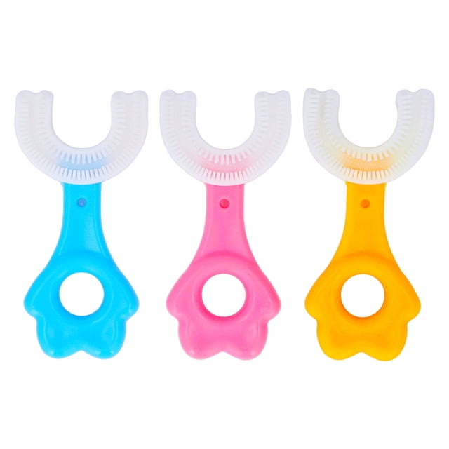 Cepillo de dientes en forma de U para niños, 3 unidades, limpieza de dientes de 360 grados, mango cómodo, cepillo de dientes de entrenamiento manual.