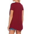 thumbnail image 4 of T-Shirt Femme Manches Courtes V Col Haut Plissé Femmes Chemisier, Rouge Vin, XL, 4 of 7