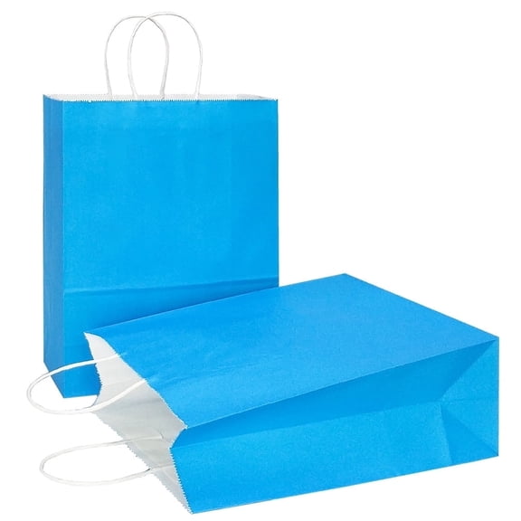 AZOWA Blue Gift Bags Large Kraft Paper Bags with Handles (13 x 10.2 x 4.7 in, Blue, 25 Pcs)