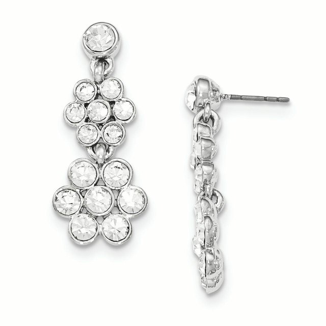 Silver-tone White Crystal Flower Post Dangle Earrings BF2423