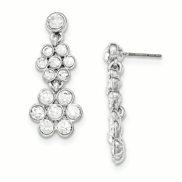 Silver-tone White Crystal Flower Post Dangle Earrings BF2423