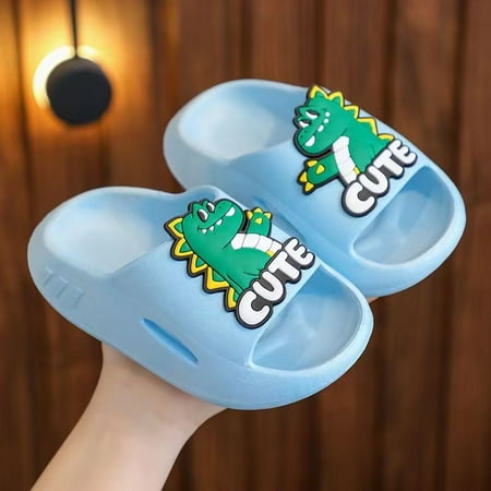

Boys Girls Cartoon Dinosaur Slides Casual Lightweight Non-slip Slippers For Bathroom Shower Open Toe House Shoes For Toddler Kids Summer