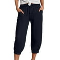 thumbnail image 2 of felwors Capris Pants for Women Stretchy Elastic Waist Pocket Shorts Quick Dry Lightweight Casual Athletic Lounge Trousers (Navy, S), 2 of 7