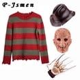 thumbnail image 2 of P-jsmen-Disfraz de Cosplay de Freddy Krueger para hombre, suéter de punto a rayas rojas, sombrero de copa, máscara, accesorios de Halloween, 2 of 4