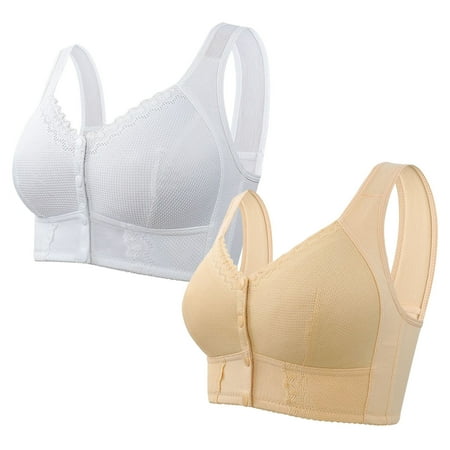 Black of Friday Deal Clearance Staron 2PC Bras for Women No Underwire Front Closure Bra Stretch Wireless Bra Comfortable Comfy Bras Soft Smoothing Bra