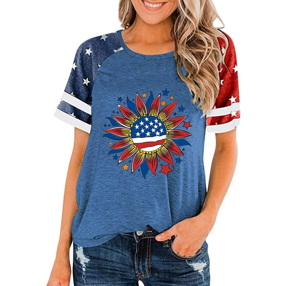 VerPetridure Patriotic Shirts for Women American Flag Shirt 4th of July Short Sleeve Crew Neck Graphic Tee USA Star Stripes Tops