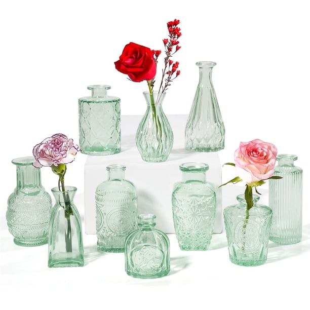 Set de 10 pequeños jarrones vintage de cristal PURVONNIE para flores