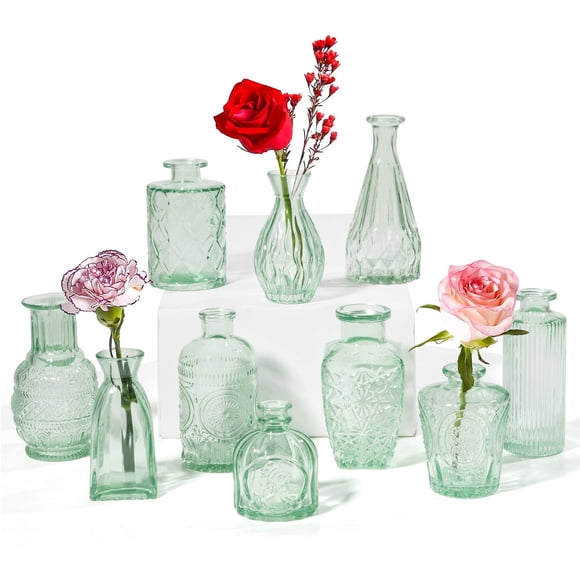 Set de 10 pequeños jarrones vintage de cristal PURVONNIE para flores