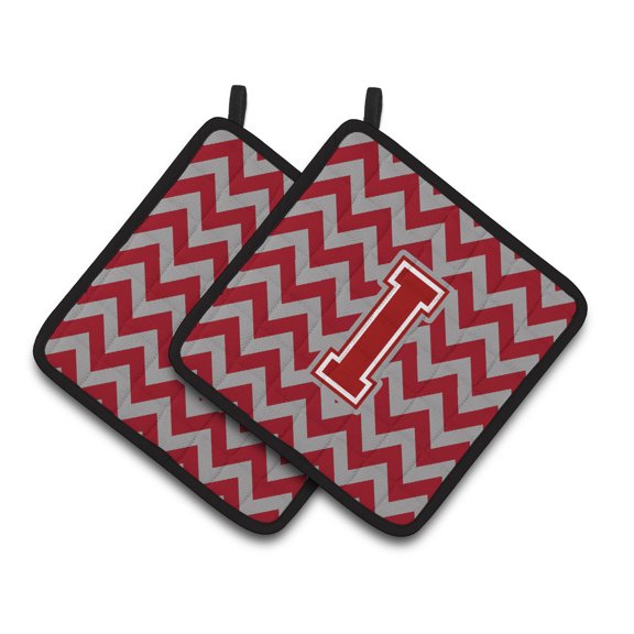 Caroline's Treasures Holders Letter I Chevron Maroon and White Pair of Pot Holders, Polyester Fabric, 7.5 X 7.5 inch