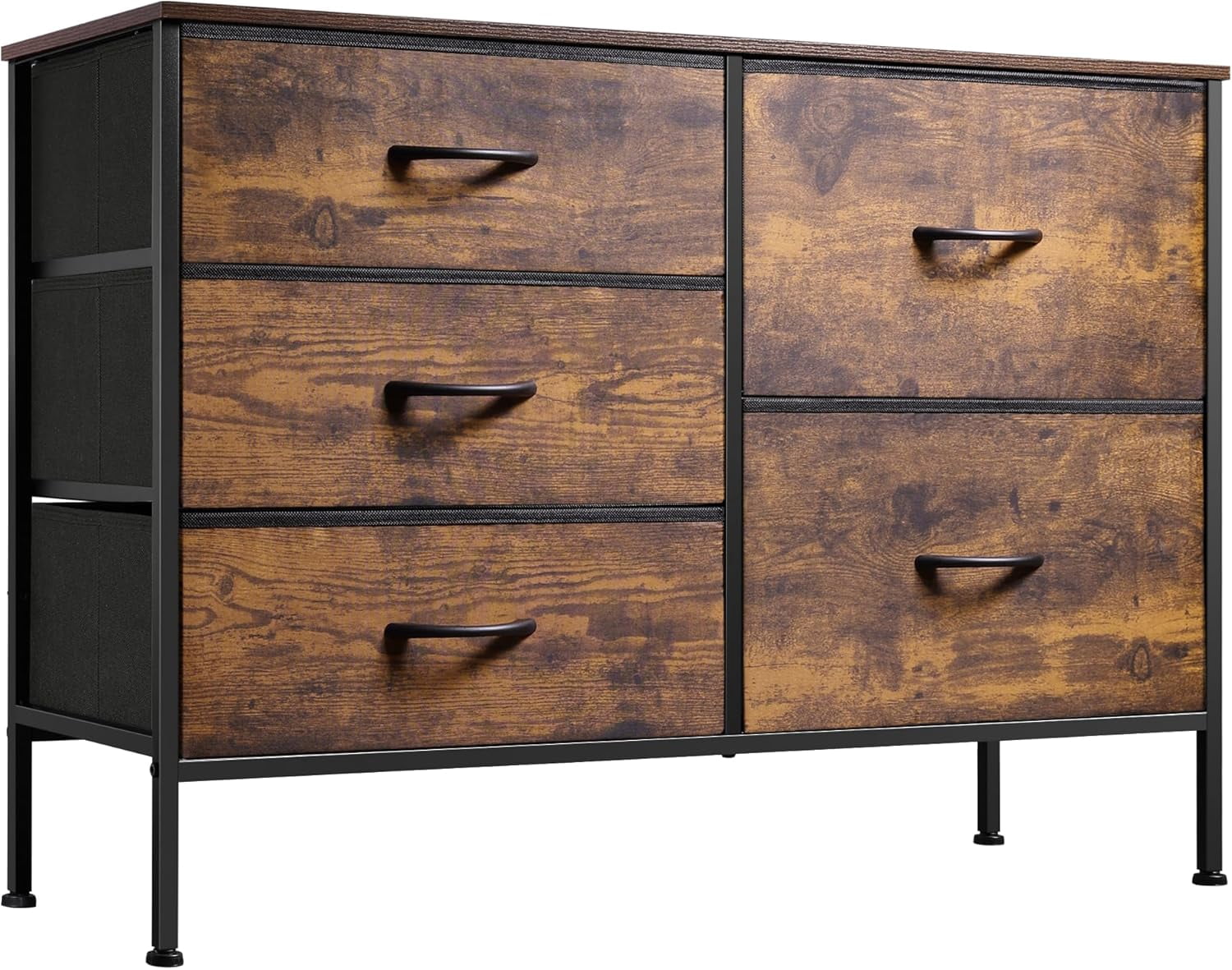 LIFERECORD 5 Drawer Fabric Dresser for Bedroom and Living Room, Chest of Drawer Organizer Storage Cabinet for Closet, Entryway, Brown