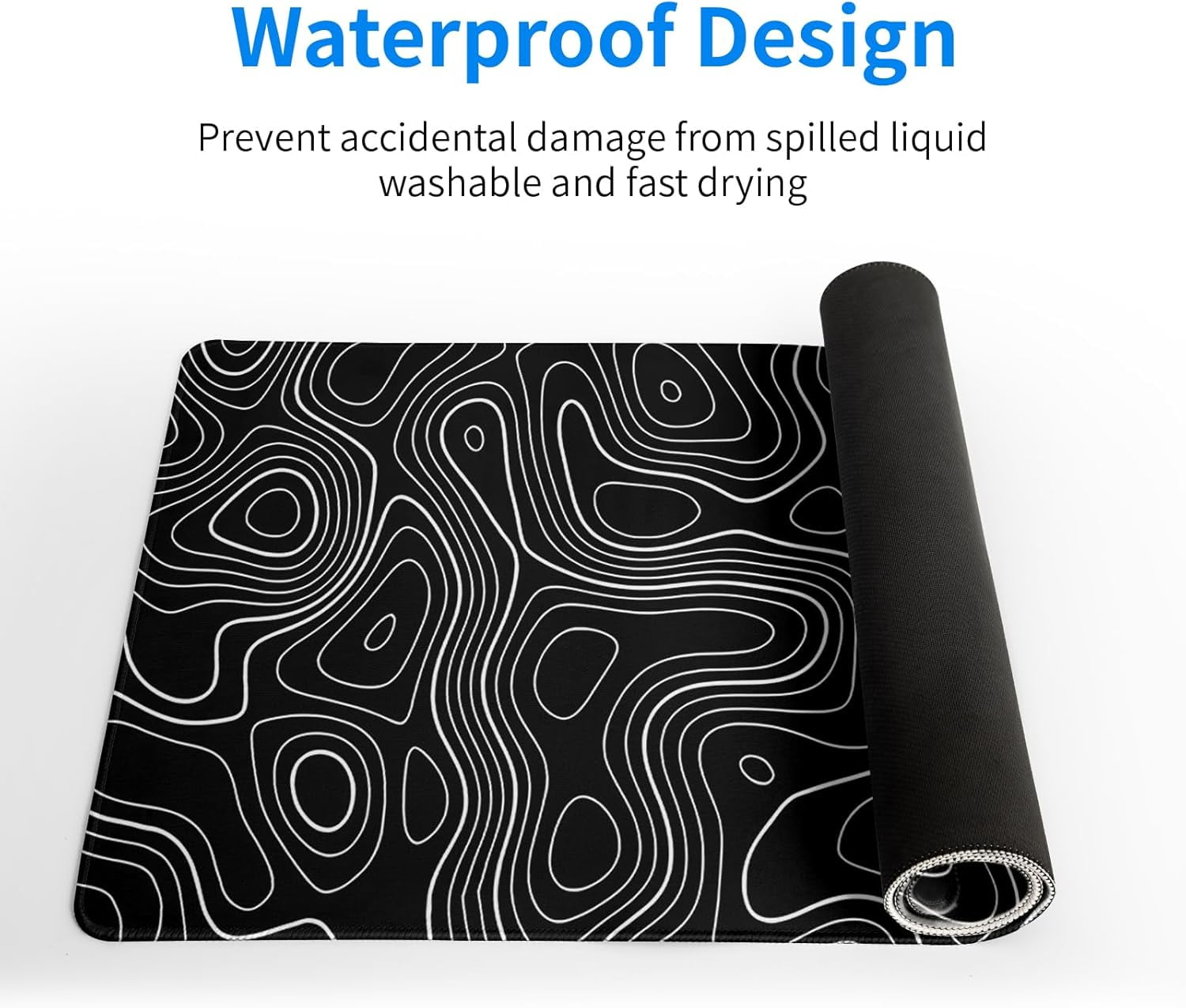 Topographic Contour Gaming Mouse Pad Black Large Mouse Pad for Keyboard and Mousepad Desk Mat with 3mm Non-Slip Base and Stitched Edge for Gaming and Office Computer Mat Protector Mat 27.6x11.8 Inch