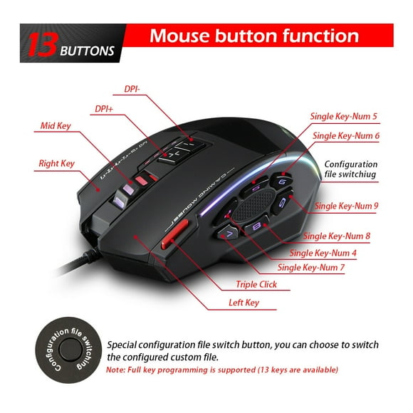 Computer Accessory,Buzhi Adjustable 10000dpi Belt Wired C-13 128kb Built-in Mechanism 3200dpi Precision 6 Professional Pc Mice Mechanism Optical Notebook Pc Laptop Wired Mmo