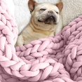 thumbnail image 2 of Weighted Chunky Knit Blanket,Casual Handwoven Blanket with Over-Sized Loop Pattern,Bulky Sofa Throw Hand-Made Pet Bed Chair Mat Rug,Pink2,100x200cm(39x79in), 2 of 7