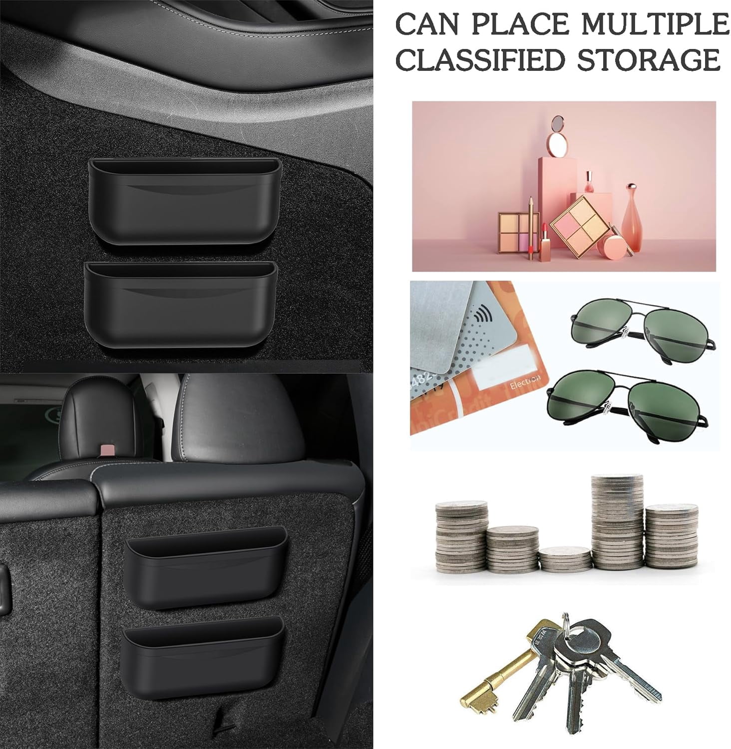 for Tesla Model Y 3 Sunglasses Holder Center Console Organizer Tray Storage Box Key Card Coin Holder Silicone Hook for Flocking Tesla Accessories