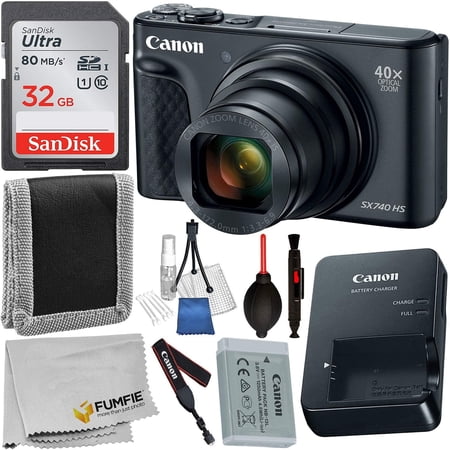 Canon PowerShot SX740 HS Digital Camera (Black) (International Model) with Starter Accessory Bundle - Includes: SanDisk Ultra 32GB Memory Card & More