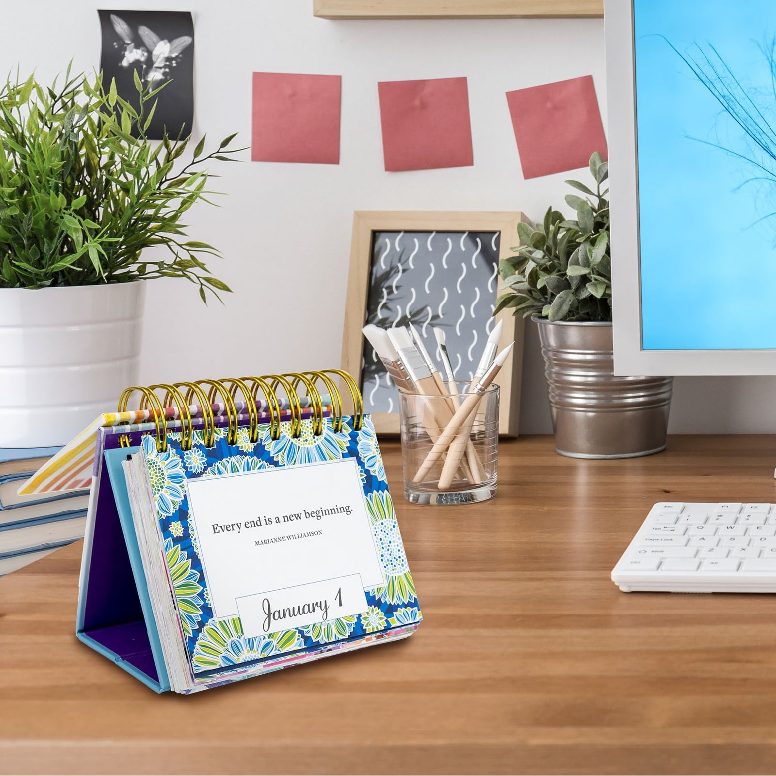 Daily Flip Calendar With Inspirational Quotes - Perpetual Motivational Desk Calendar With Easel Stand