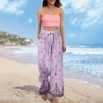 thumbnail image 5 of WTOBBY Women's Boho Floral Print Wide Leg Palazzo Pants Featuring High Waist Elastic Drawstring Side Pockets and Casual Summer Comfort ,Light Purple L, 5 of 6