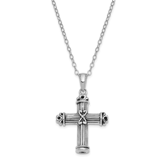 Sterling Silver Antiqued Cross Ash Holder 18inch Necklace - 7.8 Grams