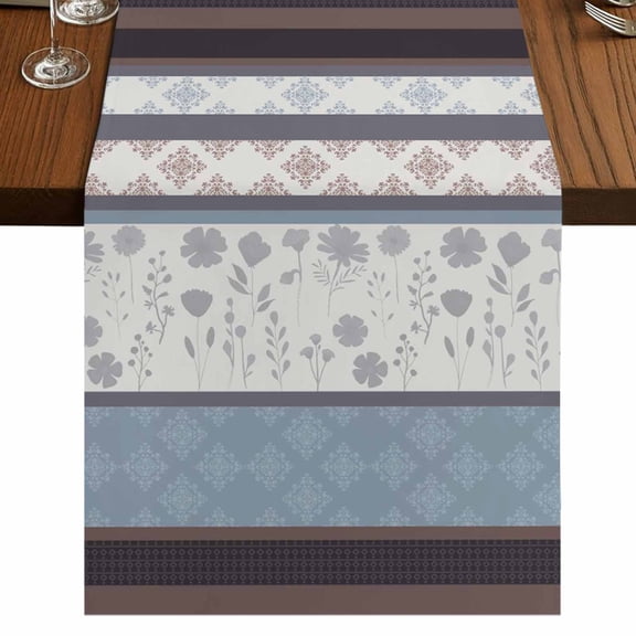 Table Runners 60 Inches Long Dress Scarves, Blue Brown Stripes Farmhouse Kitchen/Dining Table Runner, Small Coffee Tablerunners, Abstract Geometric Spring Flowers Country 13x60 Inch