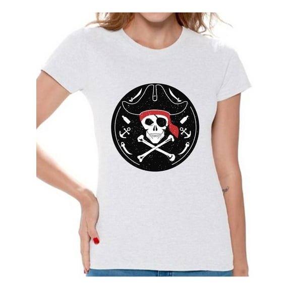 Awkward Styles Jolly Roger Tshirt for Women Pirate Skull Shirt Jolly Roger Skull T Shirt Dia de los Muertos Gifts for Her Day of the Dead Shirt Pirate Skull Flag Shirt Pirate Birthday Costume Shirt