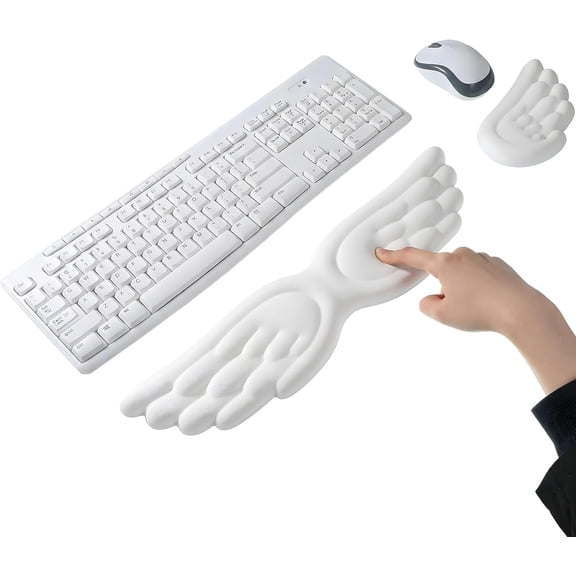 Angel Wing Wrist Rest Set of 2,Cloud Keyboard Mouse Wrist Support Ergonomic Memory Foam Cushion Hand Support Computer Palm Rest Anti-Slip Waterproof Cute for Laptop Gaming Home Office