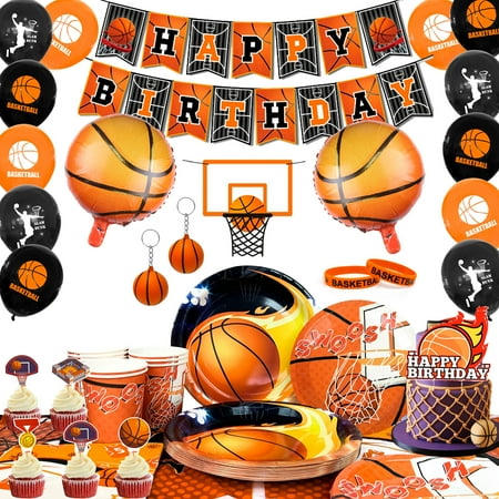 Basketball Birthday Decorations, Basketball Party Decorations&Tableware Set-Basketball Plates Napkins Table Cloth Balloon Wristband Keychain etc Basketball Birthday Party Supplies