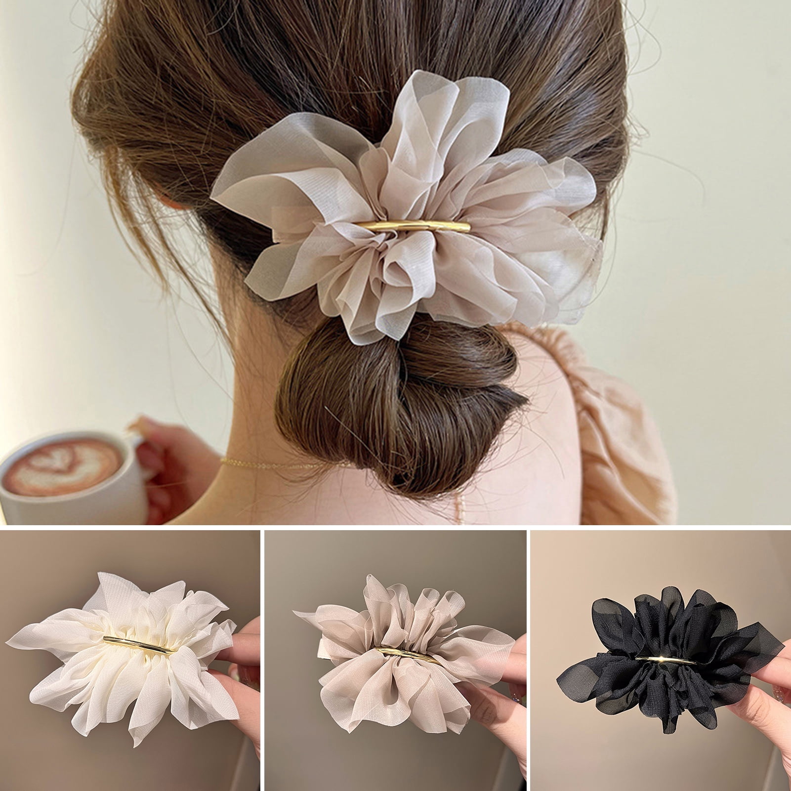 rygai Non-Slip Exquisite Craftsmanship Spring Hairpin Big Flower Decor Girl  Hair Clip Hair Accessories,Black