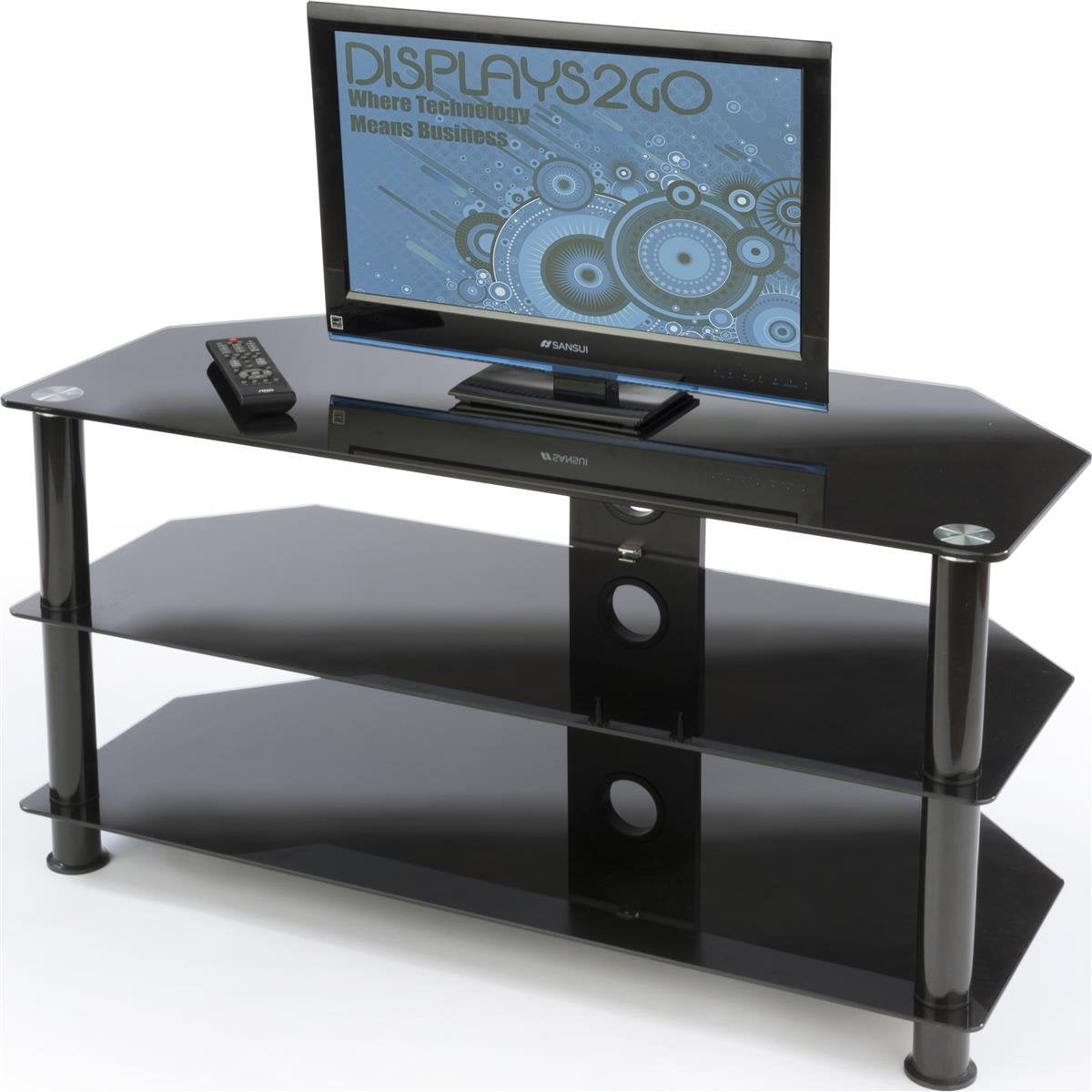 Displays2go Pttv50blk 42 Inch And 50 Hdtv Stand Entertainment Displays2go Pttv50blk 42 Inch And 50 Hdtv Stand Entertainment Center Tempered Glass Shelves Black Com