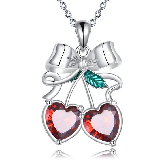 Cherry Necklace Sterling Silver Cute Cherry Bow Pendant Fruit Jewelry Gifts for Women