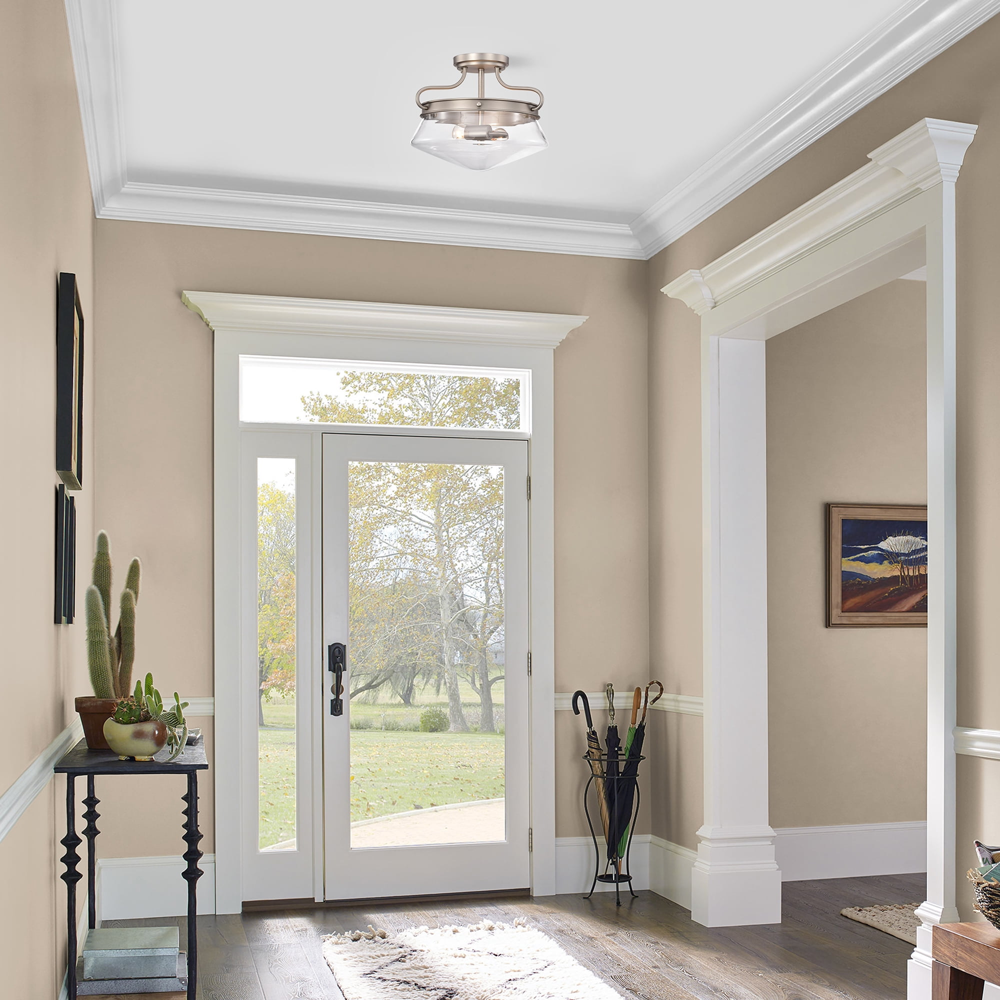Warehouse of Tiffany Tayla Matte Satin Nickel 2-Light Metal & Glass Bowl Shade Semi-Flush Mount