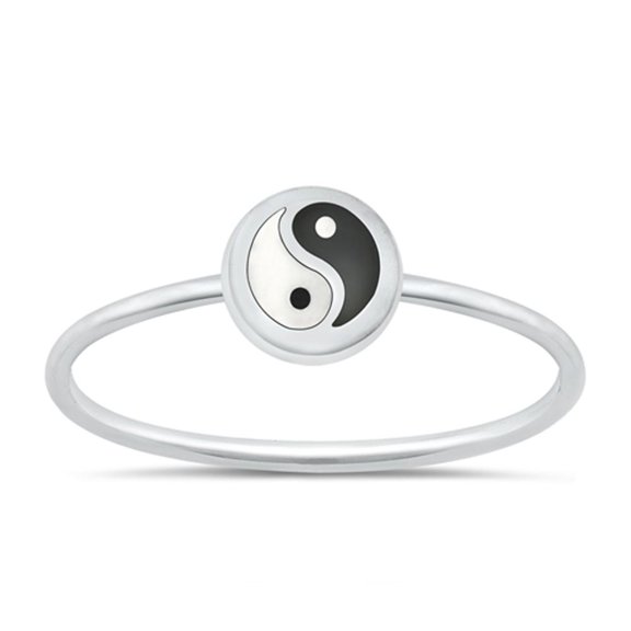 CHOOSE YOUR COLOR Yin & Yang Ring .925 Sterling Silver Peace Band Jewelry Female Male Unisex Size 7