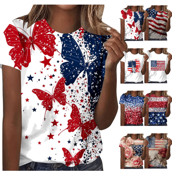 Hesxuno Women Memorial Day T Shirts July 4th USA Independence Day Top Stars Stripes Short Sleeve Shirts Patriotic Faith Inspiring Tees White XXL