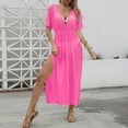 thumbnail image 2 of Womens Swimsuit Cover Up V Neck Bathing Suit Swimwear Bikini Coverup Long Split Kaftan Kimono Dress Summer Beach Clothing Hot Pink, One Size, 2 of 6