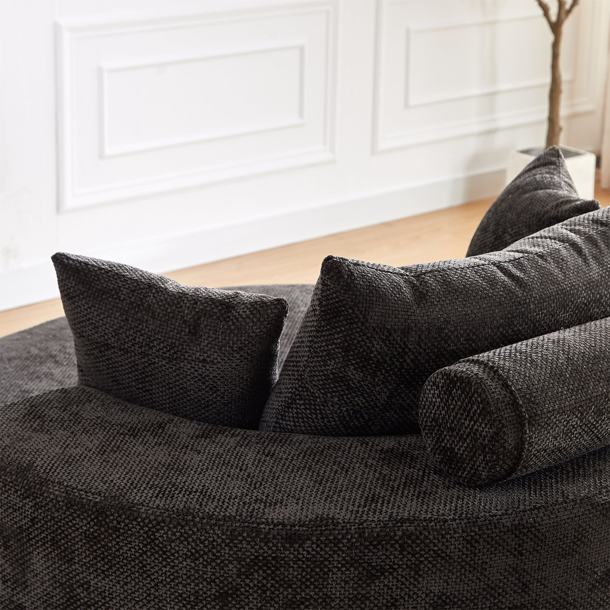 Aukfa 55 in Swivel Accent Chair, Oversized Round Cloud Sofa Chair for Living Room Bedroom, 3 Pillows, Chenille, Black
