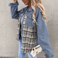 thumbnail image 4 of Viikei Womens Denim Jackets Plus Size Denim Jackets for Women Clearance Casual Pockets Printed Long Sleeve Plaid Denim Jacket Coat, 4 of 9