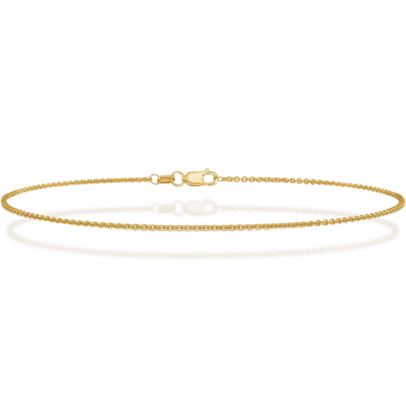 14K Solid Yellow Gold 1.4mm Round Cable Rolo Link Chain Anklet Summer Beach Foot Ankle Bracelet
