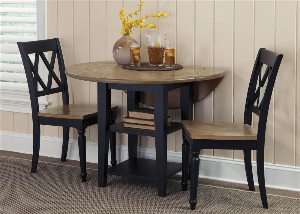 Round Dining Table With 2 Chairs, Round Drop Leaf Table And 2 Chairs