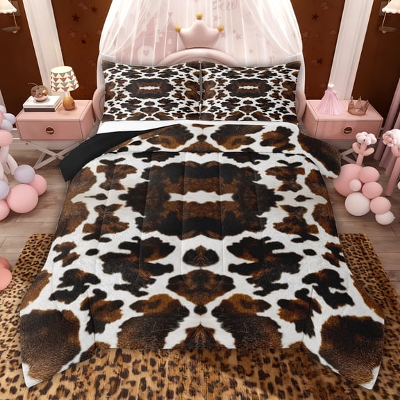 jejeloiu Vintage Cattle Hide Twin Comforter Sets,Rustic Farmhouse Cabin Bedding Set For Boys Girls Reversible 2 Pieces