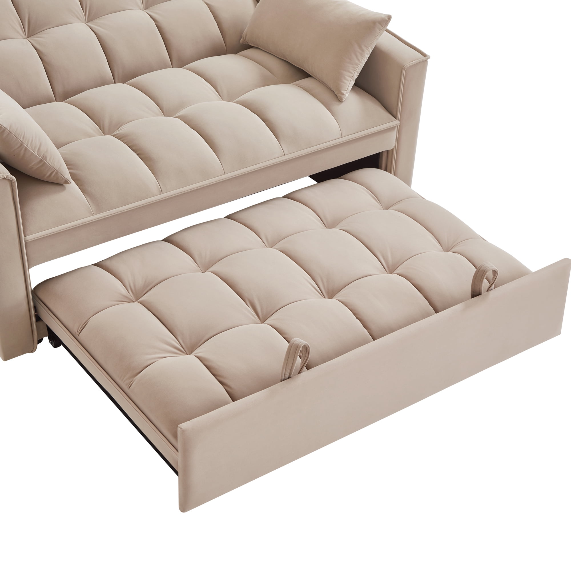 3 in 1 Convertible Sleeper Sofa Bed, 53" Modern Convertible Sofa Bed with 2 Detachable Arm Pockets,Velvet Pull Out Couch with Pull Out Bed for Living Room Furniture,Taupe