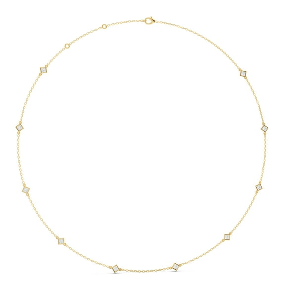 1 Ct Princess Cut Moissanite Station Necklace for Women 14K Rose Gold Plated S925 Silver 18 Inch D Color VVS1 Jewelry Gift for Her