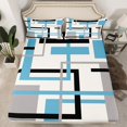 thumbnail image 2 of Homewish Geometric Stripes 4 Pieces Queen Sheet Sets for Teens Boys Girls,Vintage Aesthetic Ultra Soft Flat Sheet,Abstract Rectangle Lines Queen Fitted Sheet,Microfiber Bedroom Decor, 2 of 7