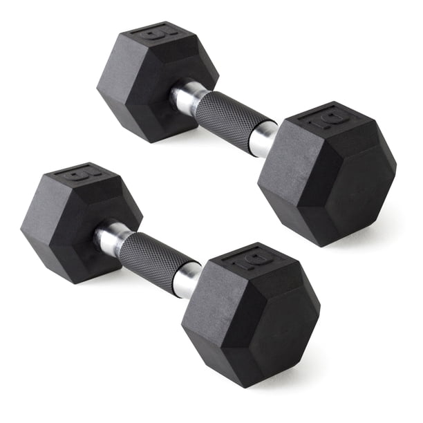 Par de mancuernas hexagonales CAP de 10 lb recubiertas de goma con agarre cómodo