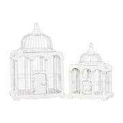 60197 Wood Bird Cage With Metal Bars And Ring Hanger Set Of Two - White