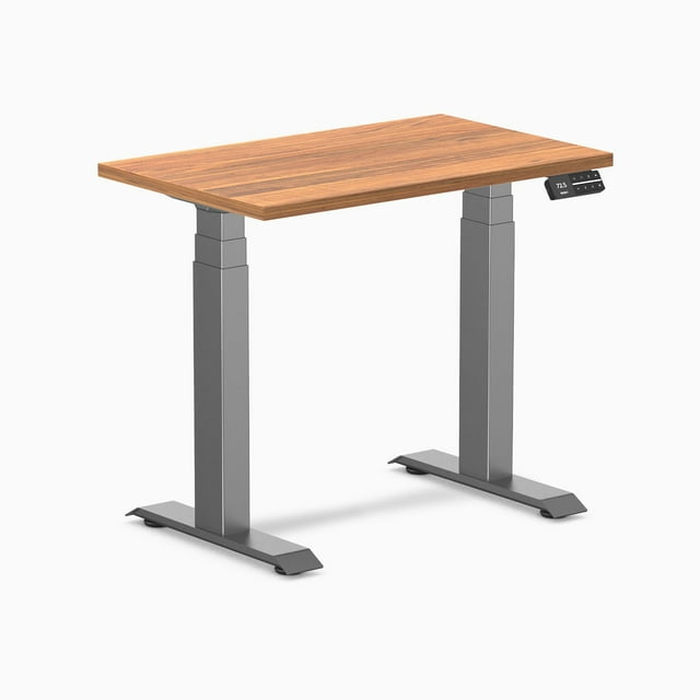 Desky Bureau Assis-Debout Mini Double - Chêne Prime / 32 x 20 Pouces / Gris Espace