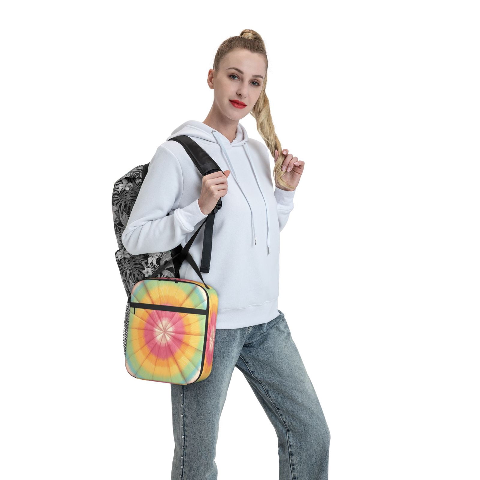Lunch Bag For Women Men Insulated Portable Lunch Box Bento Box Office Picnic Travel Cooler Bag Tie-Dye Pattern Bright Colors (2)