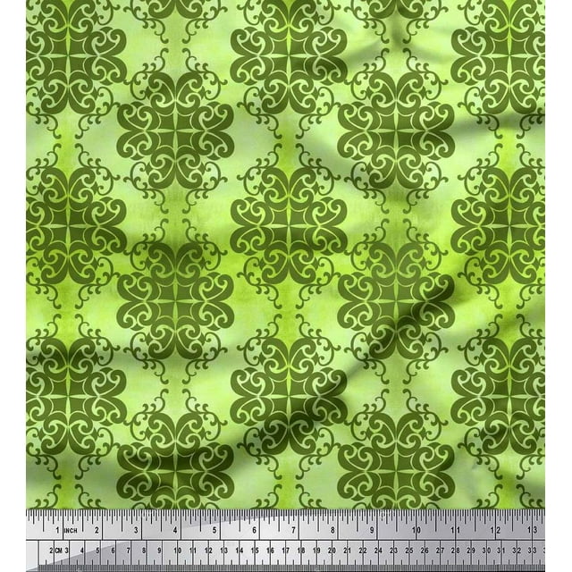 Soimoi Silk Fabric Damask Ethnic Printed Craft Fabric by the Yard 42 Inch Wide