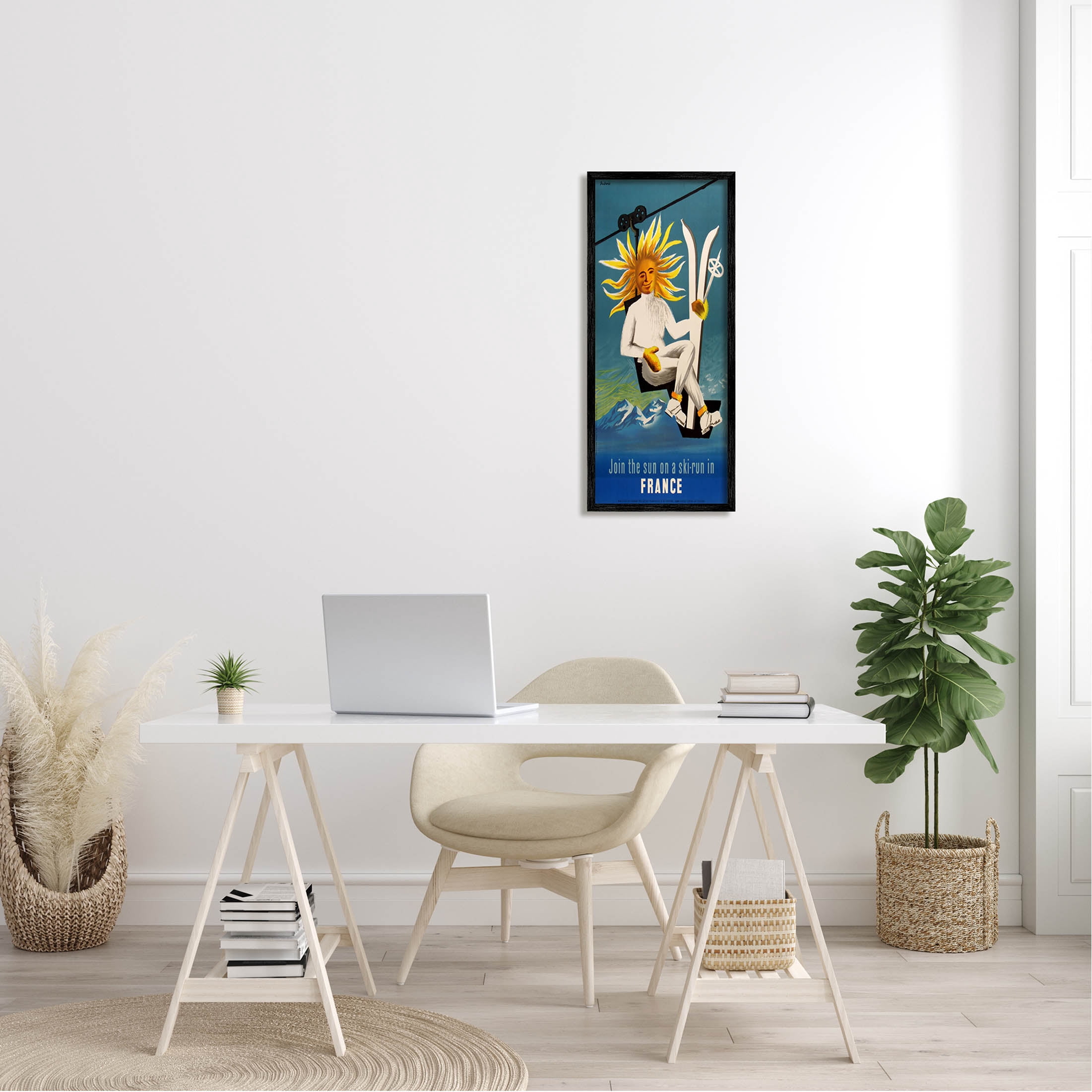 Stupell Industries Sun Skiing In France Phrase Graphic Art Black Framed Art Print Wall Art, Design by Marcus Jules