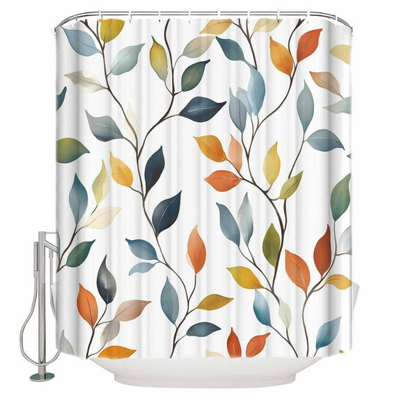 Small Stall Shower Curtain 36x72 Inch Narrow Half Size Colorful Leaf Bath Curtains Bathroom Decor Pastoral Botanical Summer Spring Waterproof Fabric Shower Curtain Set with Hooks 36 Inch