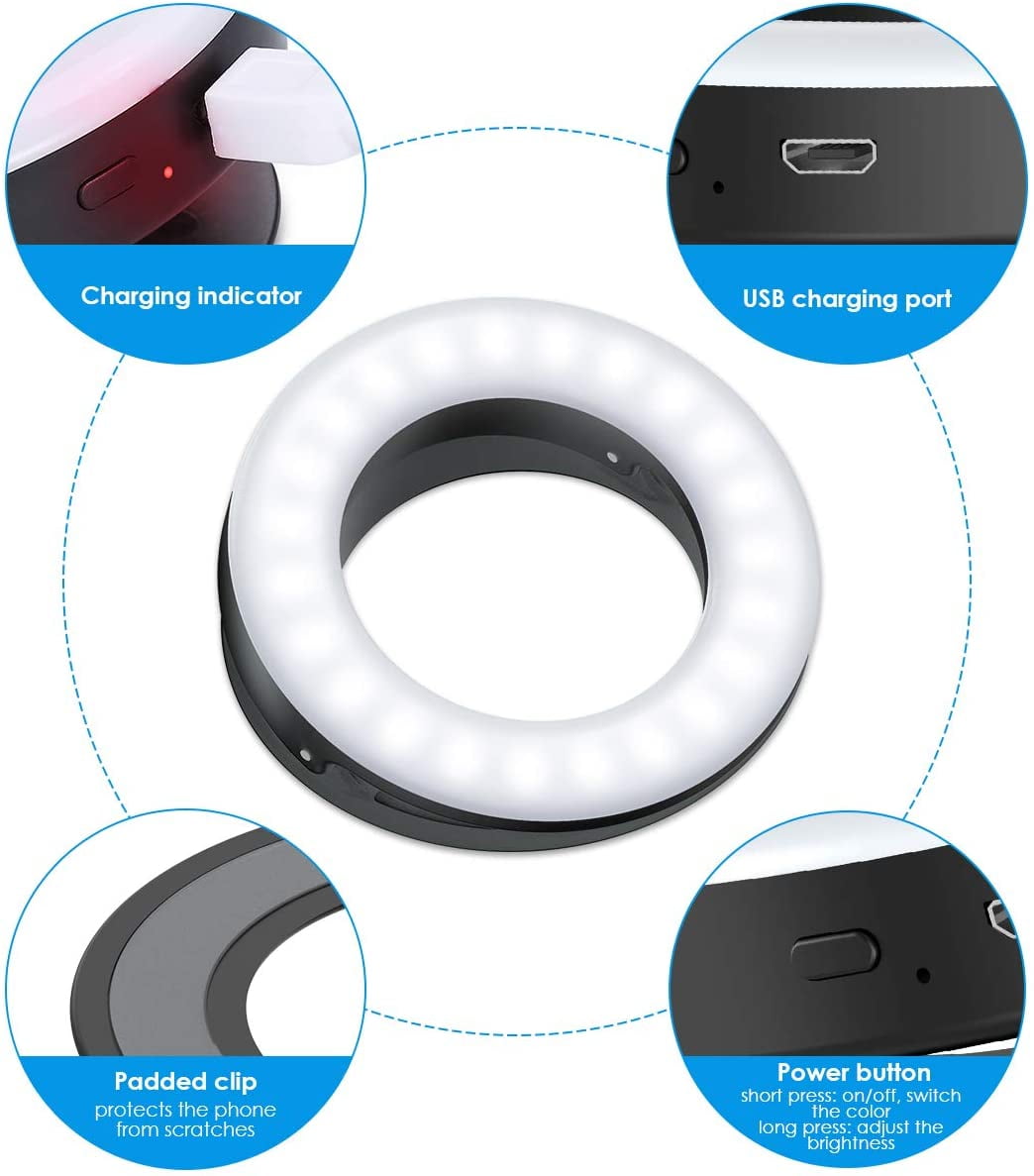 Anneau Lumineux Selfie Portable 128 LED - Température Couleur Réglable, Batterie 2000mAh, Magnétique - 9