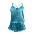 thumbnail image 4 of PEASKJP Womens Loungewear Set Silk Satin Pajamas Sets Lace Trim Cami Tops Shorts Sleepwear Womens Gowns In Sleepwear Sky Blue M, 4 of 5